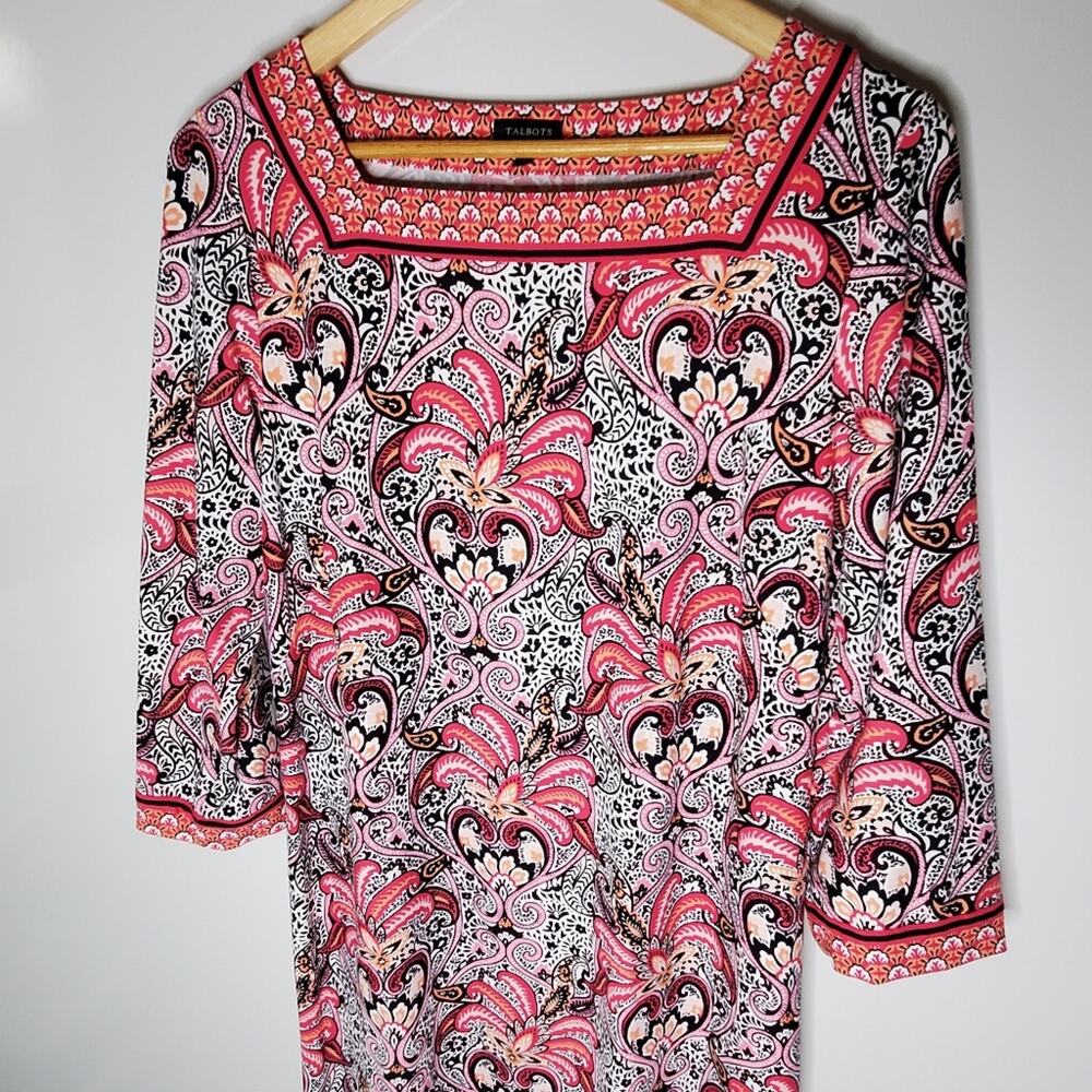 Talbots Pink paisley & floral stretchy Knit midi Dress Large preowned Condition - Picture 2 of 10